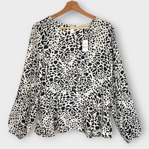 LOFT Animal Print Peplum Top Blouse Sz 6 Flutter Hem Office Career Core NEW
